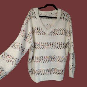 Chenille Sweater Striped Plush FSL Size‎ LARGE Oversized V-Neck